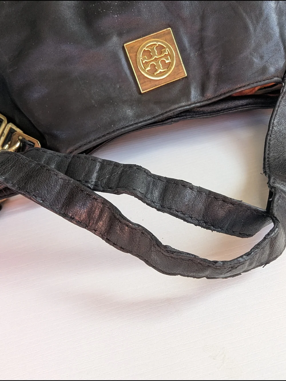 Tory Burch Black Leather Gold-Accent Tassel Tote